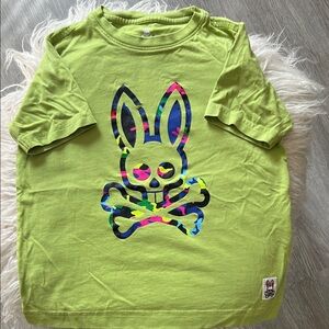 Psycho Bunny Neon Green Kids Tee with Colorful Bunny Graphic